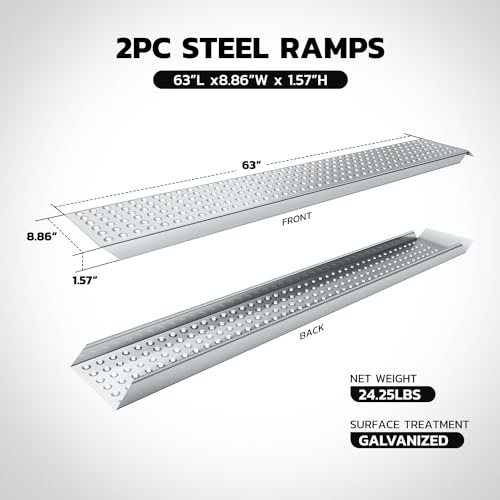 DNA Motoring 63in A3 Steel Versatile Loading Ramp for Hand Truck, Bicycle, Motorcycle, ATV & More, 880 pounds Each Pair Capacity, TOOLS-00466 - size: 2pcs 63'' L x 8.86'' W