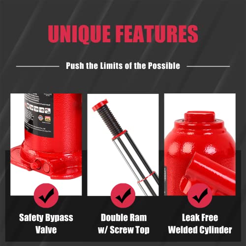 Big RED 8 Ton (16,000 LBs) Torin Double Ram Welded Bottle Jack for Car Auto Repair and House Lift, ATH80802XR - size: 8 Ton (16,000 LBs), style: Double Ram