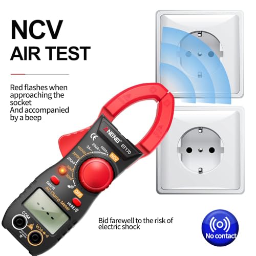NCV Digital Clamp Meter Multimeter 2000 Counts Amp Voltage Tester Auto-ranging with AC/DC Voltage, AC Current, Resistance, Capacitance, Continuity, Live Wire Test, Red
