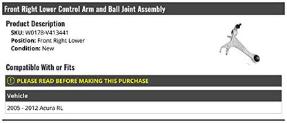 Front Right Passenger Side Lower Control Arm and Ball Joint Assembly - Compatible with 2005-2012 Acura RL