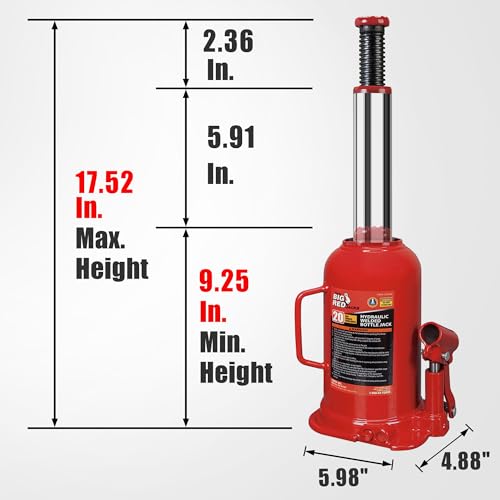 BIG RED 20 Ton (40,000 LBs) Torin Welded Hydraulic Car Bottle Jack for Auto Repair and House Lift, Red, TAM92003B - size: 20 Ton (40,000 lbs), style: 20 Ton (40,000 lbs) Standard