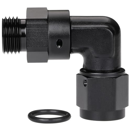 6AN Female Flare Swivel to 6AN -6 ORB Male O-ring Boss 90 Degree Fitting Adapter Aluminum Black - color: Black - 90 Degree, size: 6AN Female to -6 ORB Male