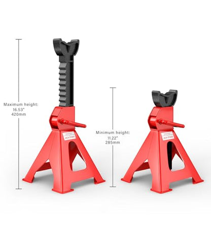 3 Ton (6000 lbs) Jack Stands, Heavy Duty Steel Car Jack Stands with Self-Locking Ratchet, Wide Base, Adjustable Height 11-1/2" to 16-3/4", for Sedans SUVs Light Trucks & Garage Repair, 1 Pair