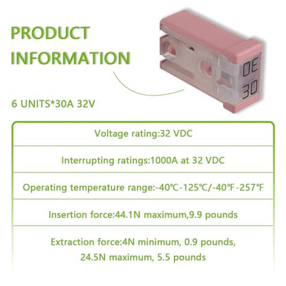 30A 32V Mini Slotted Automotive MCASE Shaped Cartridge Fuse Kit(Pack of 6pcs,30A) - style: 30A