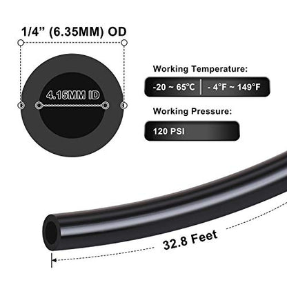 Hromee Air Line Tubing Kit, 1/4 Inch (6.35MM) OD x 32.8 Feet Polyurethane PU Tube and Push to Connect Fittings, 14 PCS Compressed Pipe and Accessories Kit - size: 1/4 inch