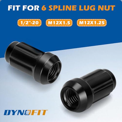 DYNOFIT 6 Point Spline Lug Nuts Key for Wrench with 1/2" Imperial Square Socket Drive,Tuner Socket Key Tool Compatible with 12x1.5 12x1.25 1/2"-20 Thread 6 Spline Lug Nuts,CR-V(Black,1 Pack) - color: Black, size: 6 Spline with 1/2" Socket Drive