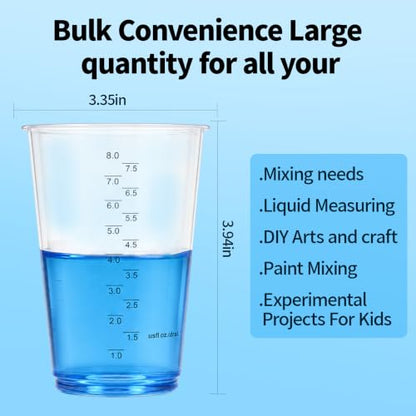 Resin Mixing Cups 20 Count 8oz Precision Measuring Set with Dual Scales & Protective Gloves – Heavy-Duty & Crystal Clear Disposable Cups for Epoxy, Paints, Pigments & More (8OZ) - size: 8OZ