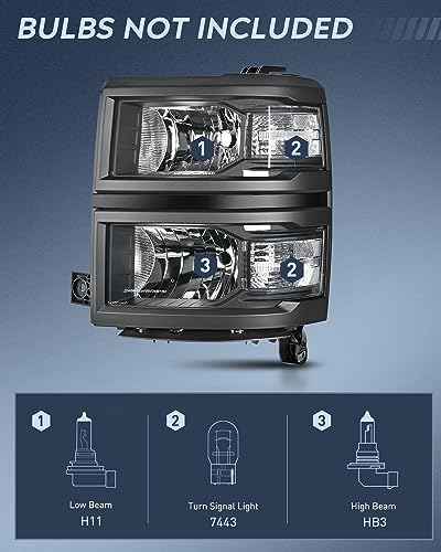 Nilight Headlight Assembly for 2014 2015 Chevy Silverado 1500 Pickup Truck - color: Black Housing + Clear Reflector, size: For 2014-2015 Silverado