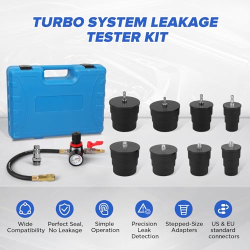 Turbo System Leakage Tester Kit 10PCS with Adapters 1-3/8 to 3-1/2"