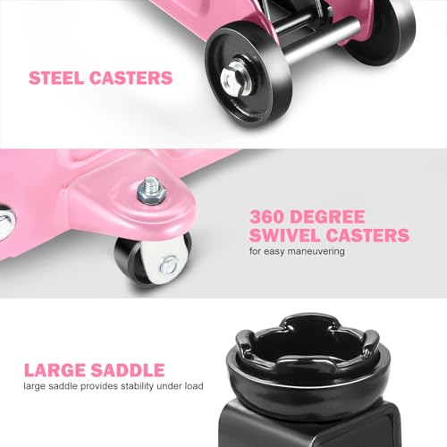 DNA Motoring Low Profile Hydraulic Trolley Service/Floor Jack, 2 Ton (4000 lbs) Capacity, Lifting Range 5.1"-13", Pink, TOOLS-00474-PK - color: Pink, style: 2 ton