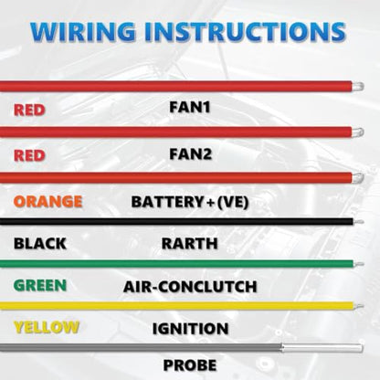 12V/24V Digital Electric Radiator Fan Controller Switch Kit with Adjustable Temperature Range (104-230°F), LED Real-Time Display, Thermatic Dual Fan Relay Kit for Automotive Systems (Part #0444)