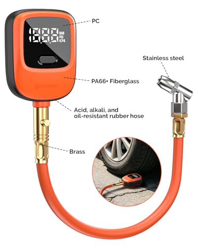 ETENWOLF T600 Digital Tire Pressure Gauge 250 PSI with Rubber Hose, Orange