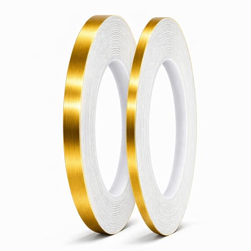 2 Rolls Gold Duct Tape, Metallic Mylar Film Tape, 5mm & 10 mm X 164 Ft. Vinyl Pinstripe Tape for Detailing Accent Wall, Wardrobe, Bathroom, Floor, Tile, Car, Graphic Arts - Stripe Stickers - size: 5mm & 10mm
