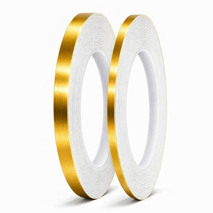 2 Rolls Gold Duct Tape, Metallic Mylar Film Tape, 5mm & 10 mm X 164 Ft. Vinyl Pinstripe Tape for Detailing Accent Wall, Wardrobe, Bathroom, Floor, Tile, Car, Graphic Arts - Stripe Stickers - size: 5mm & 10mm