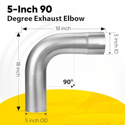 Exhaust 90 Degree Tube 5" OD,18" each side length - size: 5INCH18length