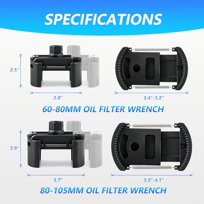 Universal Adjustable Oil Filter Wrench, 60-80 mm(2-3/8" to 3-1/8") & 80-105 mm Drive Cap Style Oil Filter Removal Tool, Oil Filter Removal Tool Fits Cars, Motorcycles & ATVs, 2 PCS