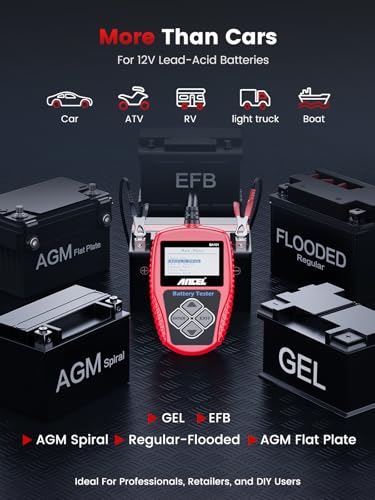 ANCEL BA101 Car Battery Tester, 12V Digital Automotive Alternator Meter Diagnostic Tool,100-2000 CCA Load Capacity, Charging & Cranking Analyzer for Truck, Boat, RV, Marine Vehicle, and More