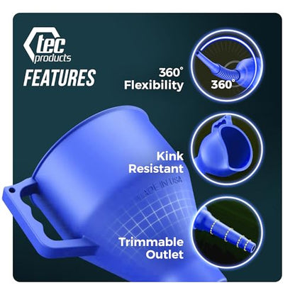 TEC Products FlexAll Long Flexible Oil Change Funnel, Blue, 16x5 Inches - color: Blue, size: Large