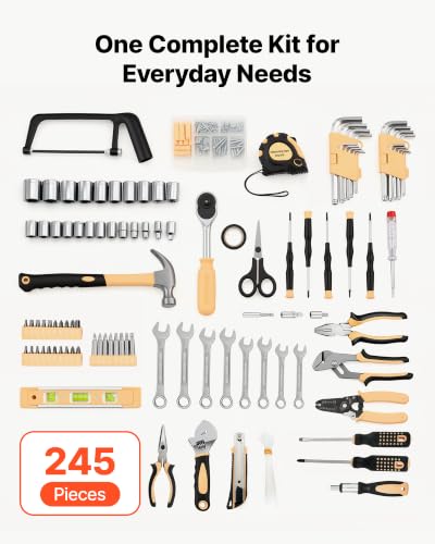 VEVOR 245-Piece Tool Kit, General Home and Auto Repair Tool Set - size: 245-PCS