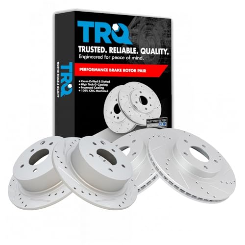 TRQ Performance Front and Rear Brake Rotor Set G Coated Drilled and Slotted - style: BRA15035