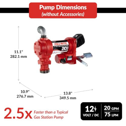 Fill-Rite FR4210HB 12V 20 GPM Fuel Transfer Pump with Discharge Hose & Automatic Nozzle, Red Gasoline, Diesel, Kerosene, Ethanol & Methanol Blends & Biodiesel - style: Auto Nozzle (Hi-Flow Green)