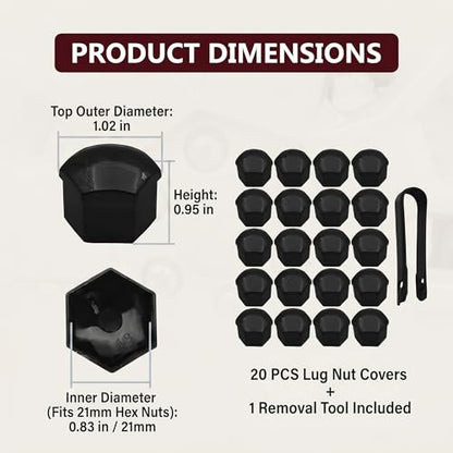 20PCS Lug Nut Covers, 21mm Car Hexagonal Wheel Bolt Covers Caps with Removal Tool, Dustproof Anti-Rust Auto Hub Screw Bolt Head Tire Protector, Universal Lug Nut Cap for Car SUV Truck (Black) - color: Black #21mm