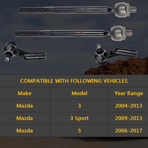Front Outer Inner Tie Rod End Kit for Mazda 3 2004-2013 (4pc) - size: HHCM-ES800025 ES800026 EV800024