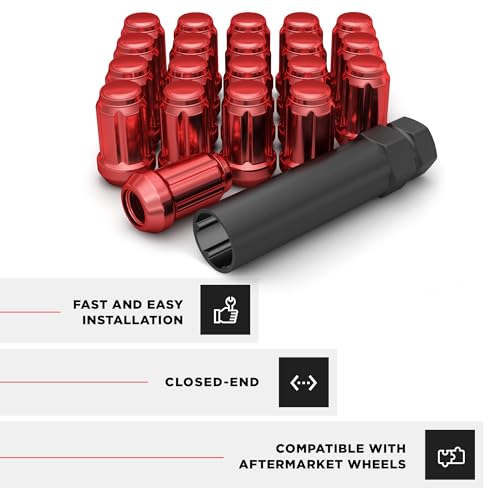White Knight 3804RDT-20AM 1/2"-20 Red 6 Spline Lug Nut with Key, 20 Pack (for AFTERMARKET Wheels with Smaller 0.80" Diameter Seating) - color: Red