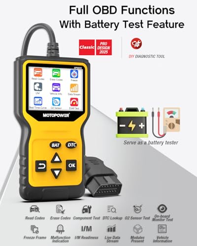 MOTOPOWER MP69033 Pro OBD2 Scanner Code Reader Check Engine Fault Light Diagnostic Scan Tool with Battery Tester - color: Yellow