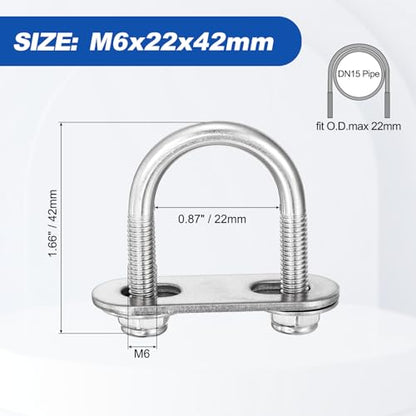 METALLIXITY U Bolts 4Set M6x22x42,Round U Bolt Kits 304 SS U Clamp - color: Silver, size: M6x22x42mm