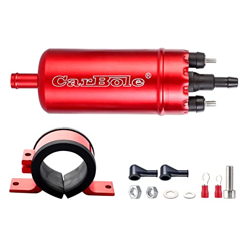 CarBole External In-Line Fuel Pump: 116 PSI High Pressure Universal 12V Electric Pump for Fuel Injection Systems, Replacement for 0580464070 With Mounting Bracket Clamp (Red) - color: Red