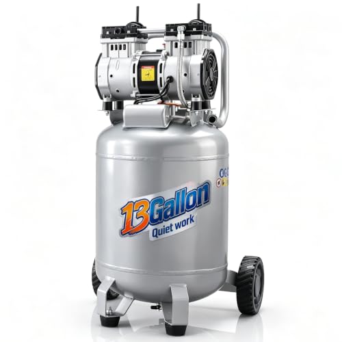 VEVOR 13-Gallon Air Compressor, 2HP, 4.6 SCFM@90PSI, Oil-Free Tank, 66dB Quiet Operation, Ideal for Tire Inflation, Woodworking, Auto Repairs, and Spray Painting (Maximum Pressure 125 PSI) - color: Gray, size: 13 Gallon