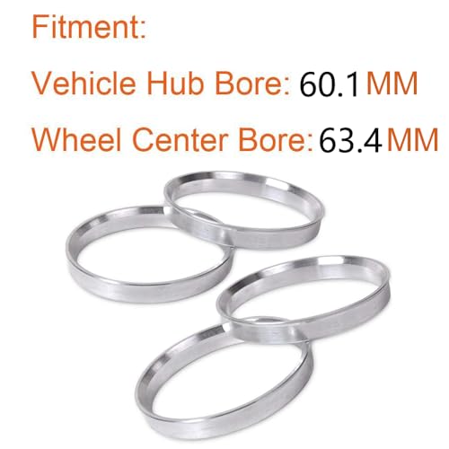 4pc 63.4 to 60.1 Aluminium Wheel Hub Centric Rings 60.1 to 63.4 Hubrings Center Rings (60.1 to 63.4) - size: 60.1 to 63.4