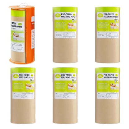 Tangibay Pre-Taped Masking Paper, 12" x 66', 1 Dispenser 6 Refills - size: 1 Dsp. 6 Refills: 12"x66'