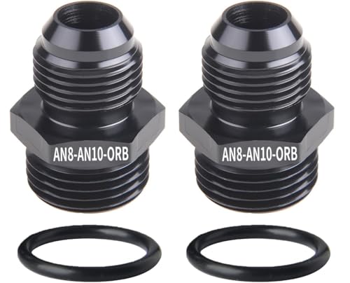 8AN Flare to 10AN ORB Fuel Pump Rail Adapter, Aluminum, Black, 2PCS - size: AN8-AN10