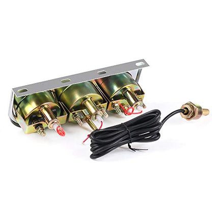 2" 52mm Chrome Panel 3in1 Car Meter Oil Pressure Fahrenheit Water Temp Ammeter Triple Gauge Kit Set Black Face