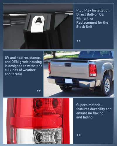 Nilight Taillight Assembly Compatible with 2007-2013 GMC Sierra 1500 - color: Pair of Driver and Passenger Side