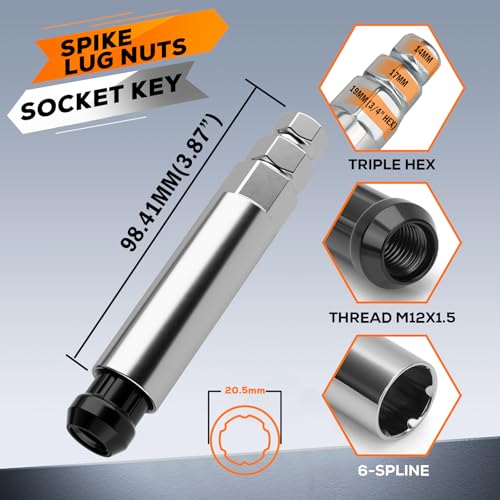 Dynofit M12x1.5 Spike Lug Nuts Compatible with Chevy Toyota Ford,20PCS - color: Black, size: 12x1.5 20PC