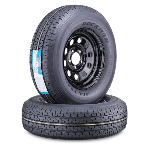 ROCKMAN Trailer Tire Wheel ST215/75R14 8PR D 107M 5X4.5" Black Mood Rim,Pk2 - size: ST215/75R14 8PR /5x4.5