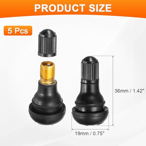 PATIKIL 1.4 Inch TR413 Tire Valve Stem, 5 Pack Universal Metal Rubber Snap-in Valve Stems for Cars Trucks Trailers ATVs Motorcycles, Black - size: 1.4"