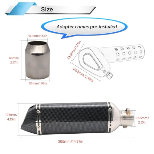 Motorcycle Slip On Muffler,1.5-2" Carbon Fiber Unversal Slip on Silencers