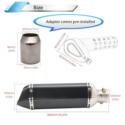 Motorcycle Slip On Muffler,1.5-2" Carbon Fiber Unversal Slip on Silencers