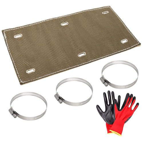 Titanium exhaust pipe heat shield,exhaust heat wrap Pipe Shield, 2 Layer Motorcycle Exhaust Heat Shield,Muffler Heat Shield Exhaust Wrap Pipe Heat Insulation Protection with Clamps（12" x 6"） - size: 12" x 6"