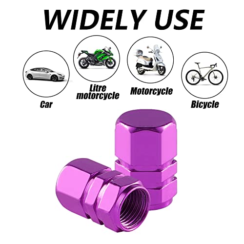 alpmosn Aluminum Tire Stem Valve Caps Wheel Valve Covers Car Dustproof Tire Cap Cover Accessories, Universal for SUV, Car, Bike and Motorcycle，Hexagon Shape (4PCS Purple) - color: Purple