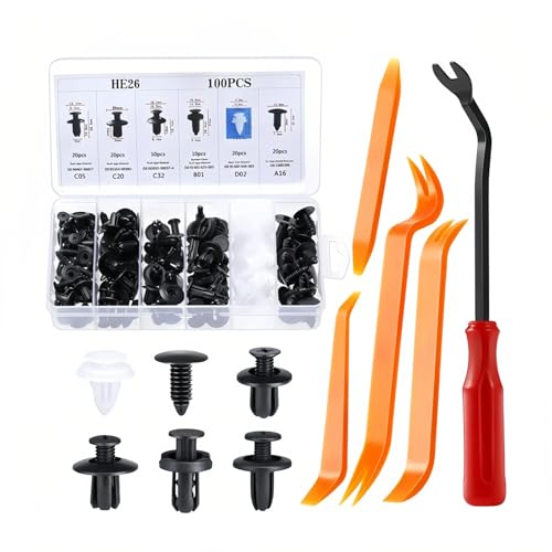 100 Pcs Bumper Clips Car Clips Plastic Rivets of 6 Most Popular Sizes and 5 Fastener Removers Fasteners Push Retainer Kit Auto Push Pin Rivets Set - size: 100 clips+ 5 remover