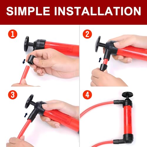 Car Siphon Fluid Transfer Pump, Multi-Use Manual Siphon Fuel Transfer Pump Kit with Air Hose, Portable Hand Inflation Pumps Fluid Extractor for Gas Oil Gasoline Water