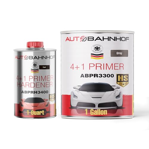 AB-PR 3300 4:1 Automotive Urethane Primer Gray & AB-PR 3400 Fast Hardener Kit – High Build Sandable Auto Paint – 1 Gallon Primer + 1 Quart Hardener - color: Urethane Primer Gray & Fast Hardener (Kit)