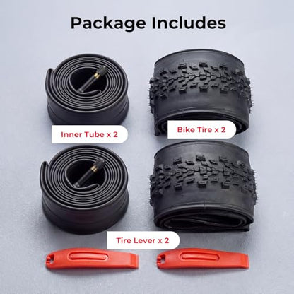 26/27.5x2.2 Mountain Bike Tires with Inner Tubes & Tire Levers (2 Sets) | Cross Country Bicycle Foldable Replacement Tires - High-Traction Off-Road Tires for Trail and XC Riding - size: 27.5x2.2