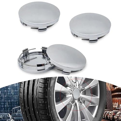 4 Pack Car Wheel Center Hub Caps, ABS Rust-Proof Center Caps for Rims, Vehicle Rim Hub Caps Accessories, 2.36" OD 2.2" ID Tight Fitting Snap-on Wheel Hub Modified Dustproof Cover (Silver) - color: Silver