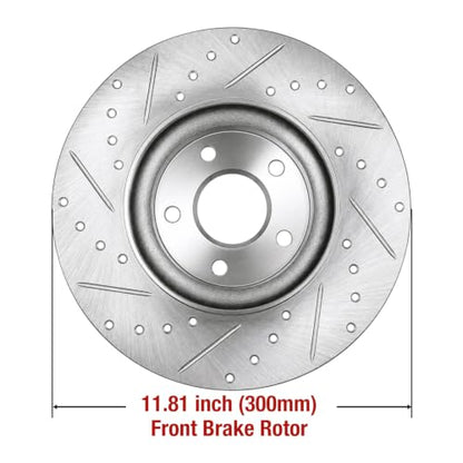 HUSCH Ceramic Brake Pads and Drilled and Slotted Brake Rotors Fit for Volvo - size: Drilled&Slotted-34364+D1044
